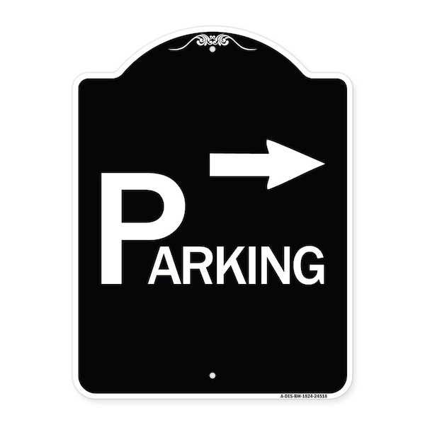 Parking with Arrow Pointing Right Heavy-Gauge Aluminum Architectural Sign, 24" x 18", BW-1824-24518